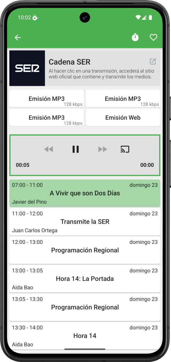 OndaChannels en Android con la selección de una radio